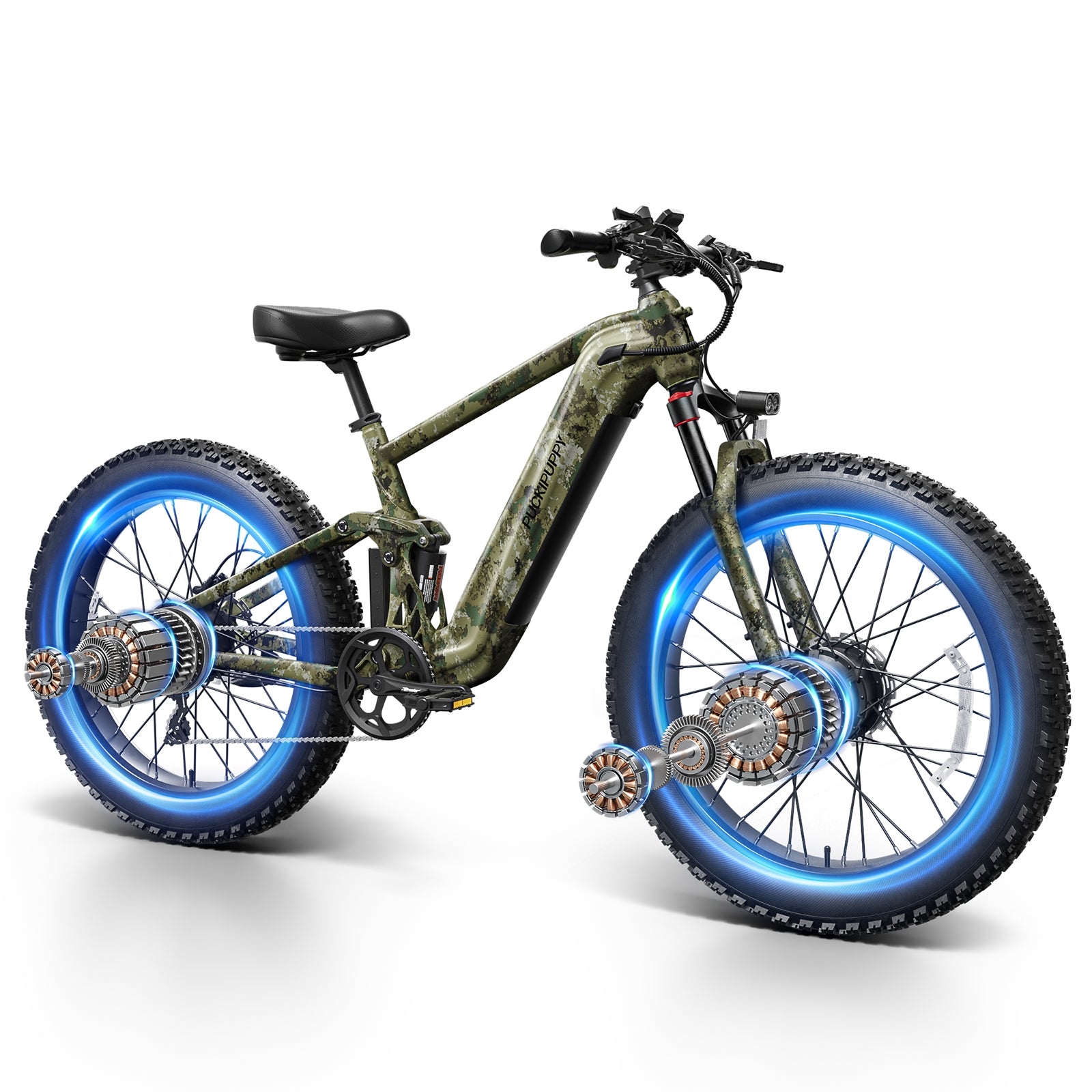 PUCKIPUPPY Dual Motor Electric Bike for Adults 1600W Peak up to 80Miles Range 28mph Max Speed 26
