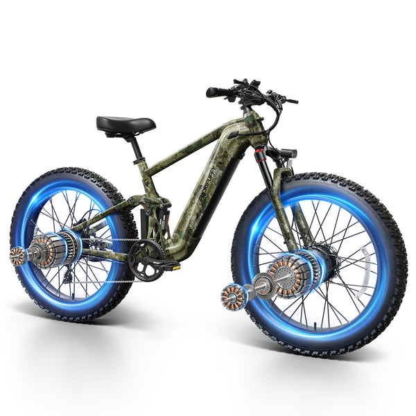 PUCKIPUPPY Dual Motor Electric Bike for Adults 1600W Peak up to 80Miles Range 28mph Max Speed 26