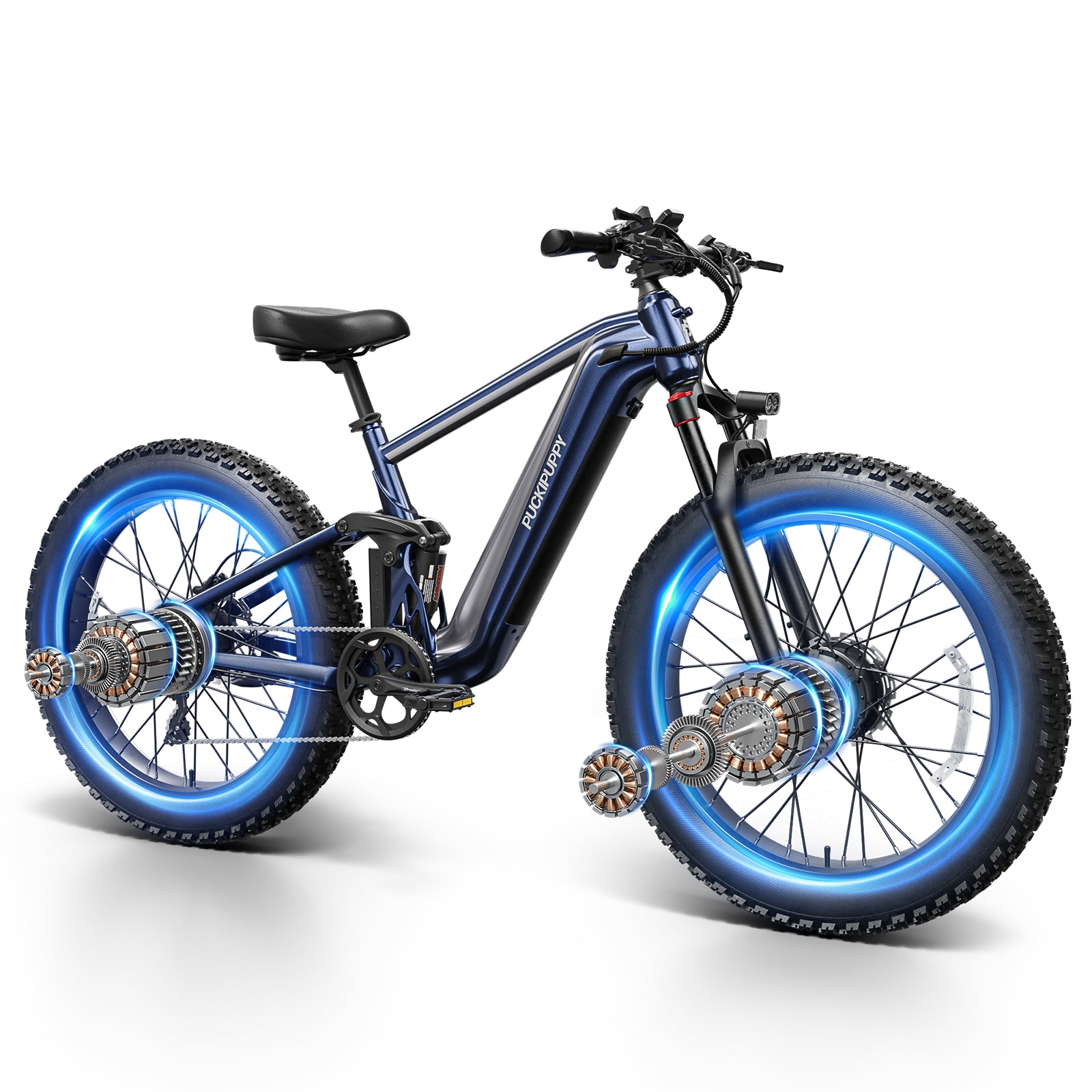 PUCKIPUPPY Dual Motor Electric Bike for Adults 1600W Peak up to 80Miles Range 28mph Max Speed 26