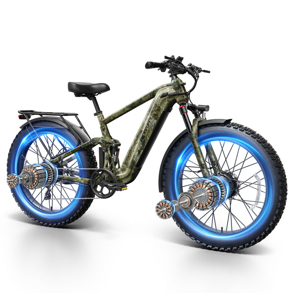 PUCKIPUPPY Dual Motor Electric Bike for Adults 1600W Peak up to 80Miles Range 28mph Max Speed 26