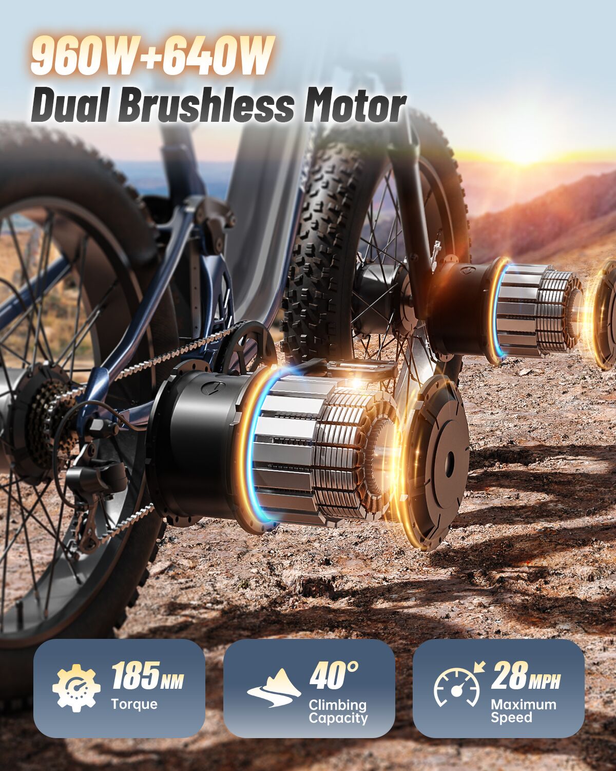 PUCKIPUPPY Dual Motor Electric Bike for Adults 1600W Peak up to 80Miles Range 28mph Max Speed 26
