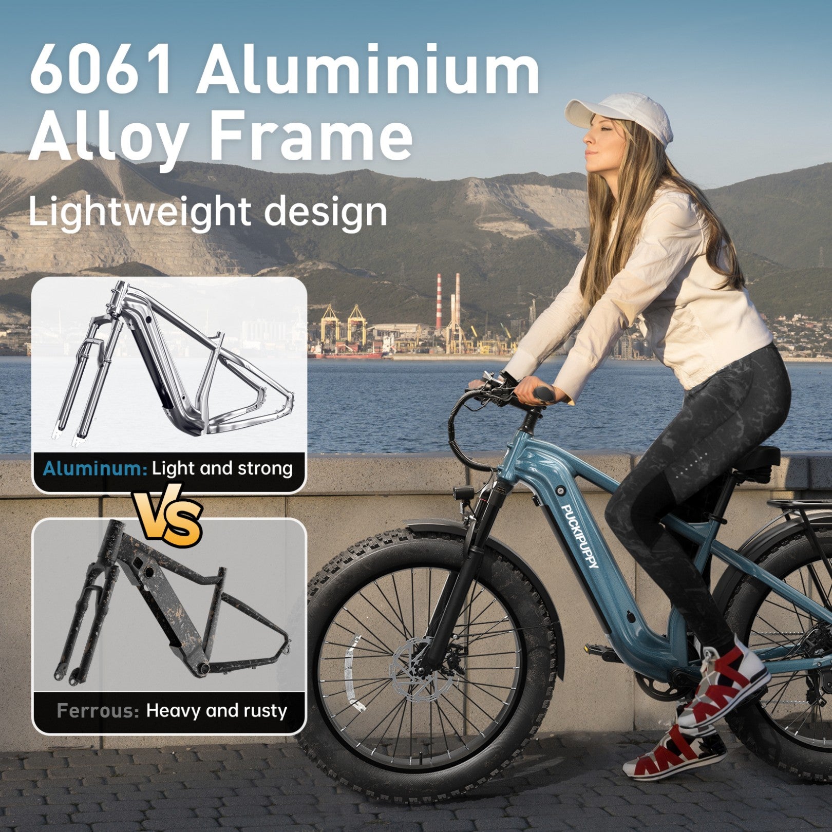 PUCKIPUPPY Electric Bike for Adults 28mph Top Speed 60Miles Max Range 960W Peak 26