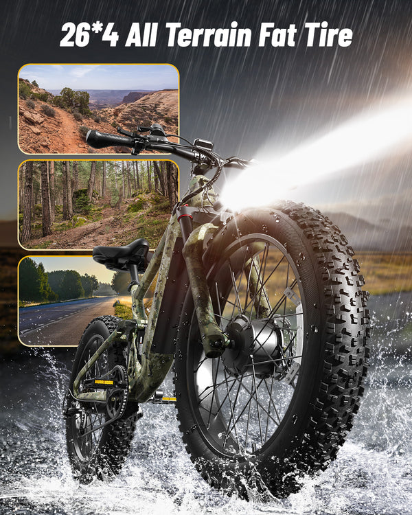 PUCKIPUPPY Dual Motor Electric Bike for Adults 1600W Peak up to 80Miles Range 28mph Max Speed 26