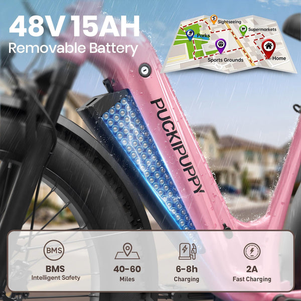 PUCKIPUPPY 960W Peak Electric Bike for Adults Step Through E-Bike 28mph Max Speed 60Miles Range 26