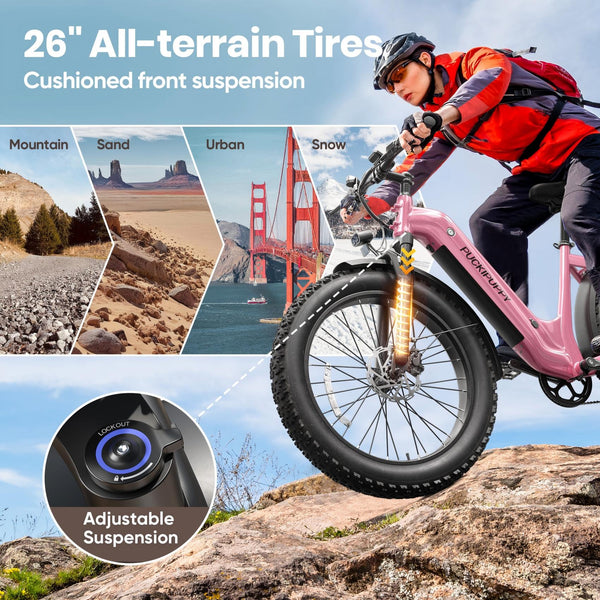 PUCKIPUPPY 960W Peak Electric Bike for Adults Step Through E-Bike 28mph Max Speed 60Miles Range 26