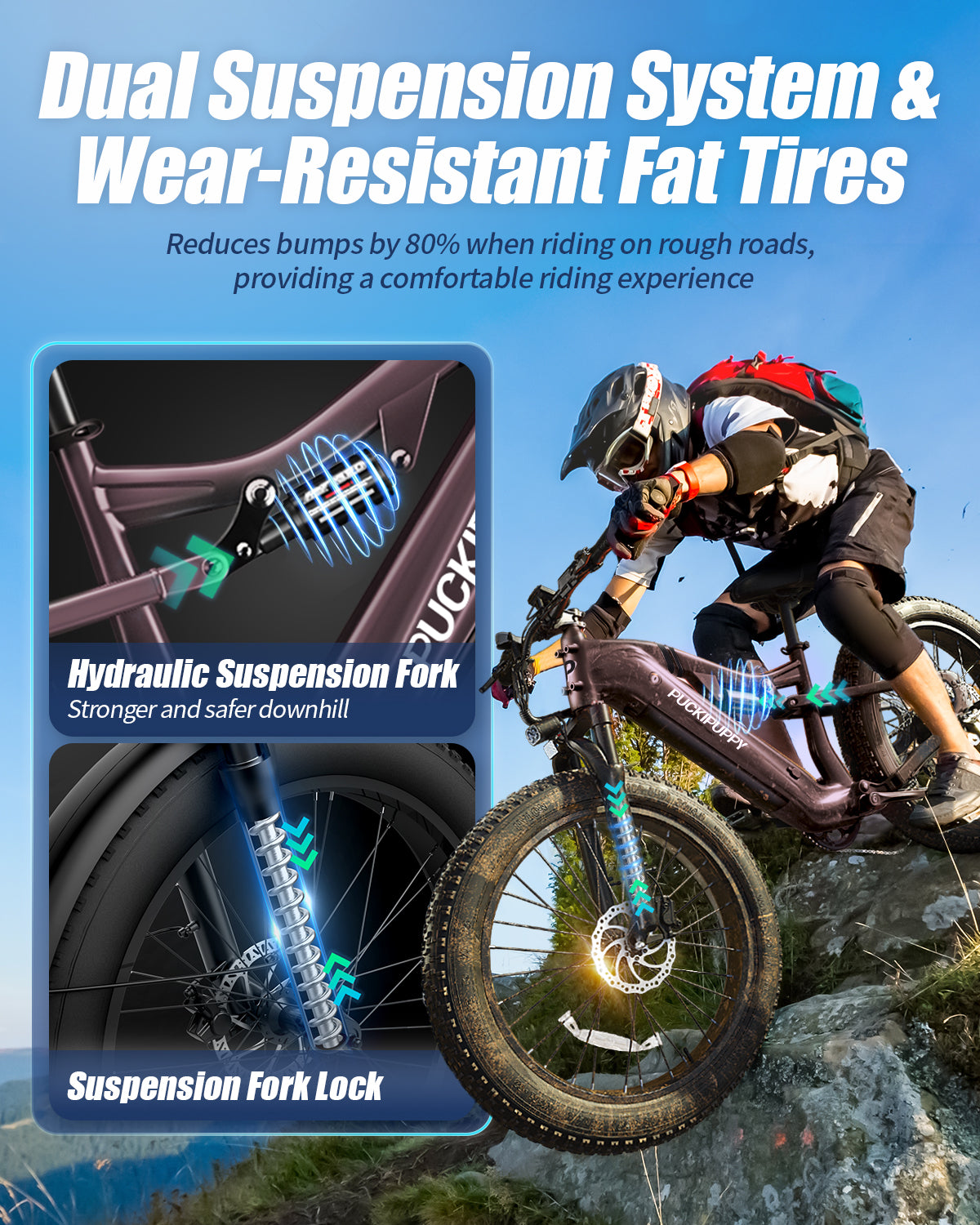 PUCKIPUPPY Electric Bikes for Adults 28 mph 1350W Peak 26