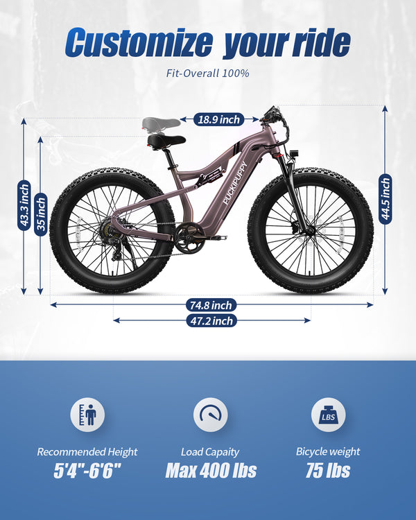 PUCKIPUPPY Electric Bikes for Adults 28 mph 1350W Peak 26
